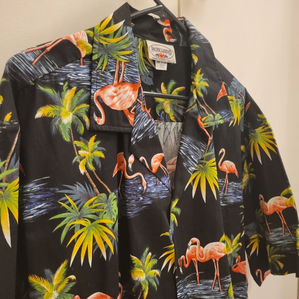 MENS FLAMINGO BUTTON UP HAWAIIAN SHIRT